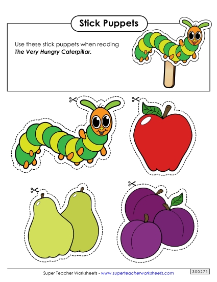 Cut-and-Glue Activities - Hungry Caterpillar Stick Puppets