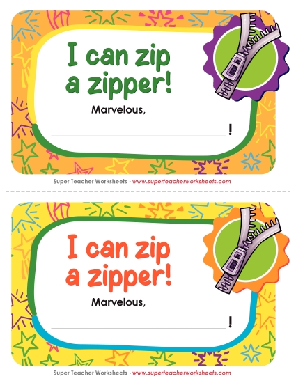 Clothing Awards - I can zip a zipper. Clothing Awards - I can zip a zipper.