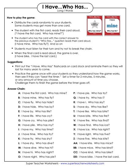 Sample Worksheet Images - I have.. Who has... (Long I) Sample Worksheet Images - I have.. Who has... (Long I)