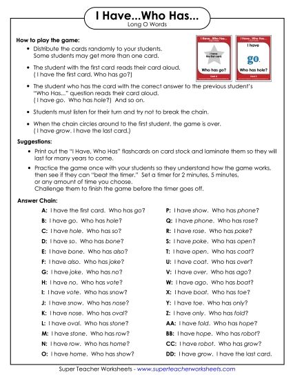 Sample Worksheet Images - I have.. Who has... (Long O) Sample Worksheet Images - I have.. Who has... (Long O)