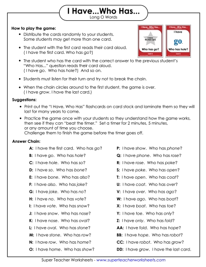 Games & Learning Centers - I have.. Who has... (Long O) Games & Learning Centers - I have.. Who has... (Long O)