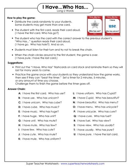Sample Worksheet Images - I have.. Who has... (Long U) Sample Worksheet Images - I have.. Who has... (Long U)