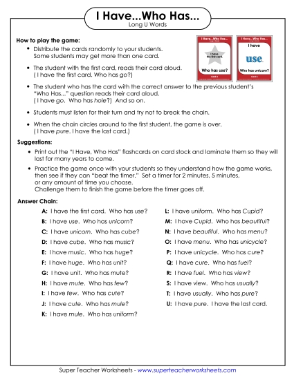 Games & Learning Centers - I have.. Who has... (Long U) Games & Learning Centers - I have.. Who has... (Long U)