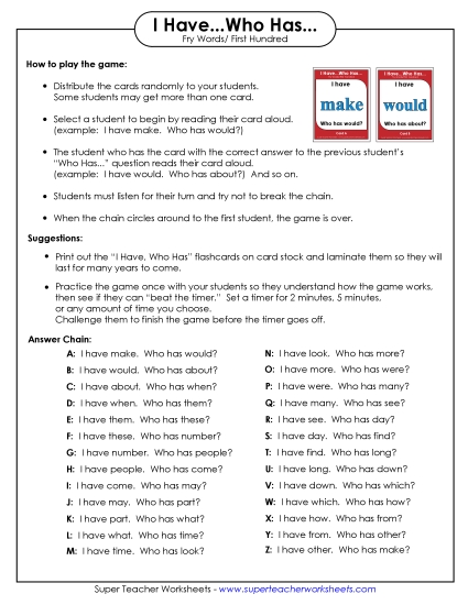 Level 1: First Hundred - I have/Who has Game: Level 1 Level 1: First Hundred - I have/Who has Game: Level 1