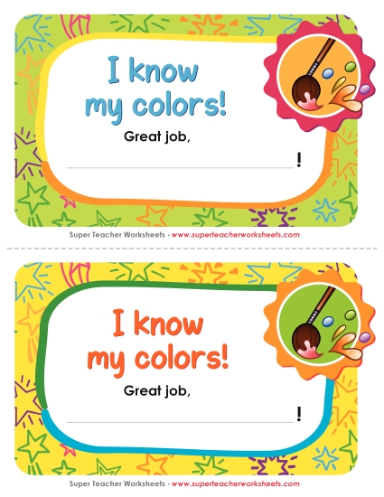 Pre-K and K Memory Awards - I know my colors!