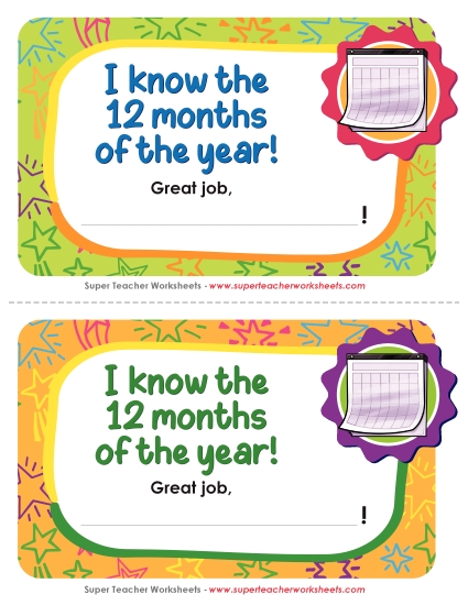 Pre-K and K Math Awards - I know the 12 months of the year! Pre-K and K Math Awards - I know the 12 months of the year!