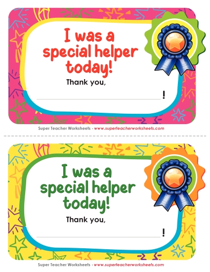 Pre-K and K Special Day Awards - I was a special helper! Pre-K and K Special Day Awards - I was a special helper!