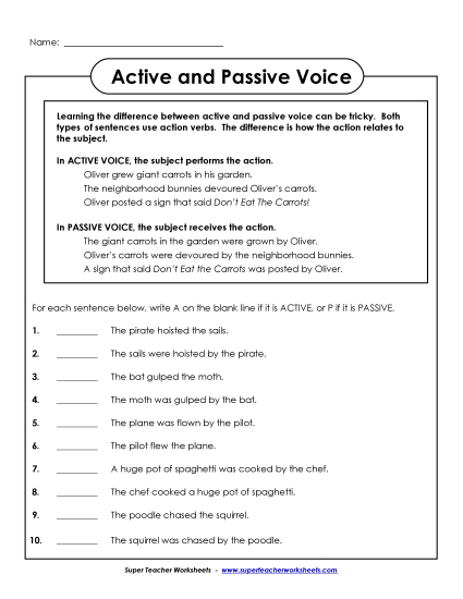 Identifying Active and Passive Voice - Identify Active and Passive Voice Worksheet 1