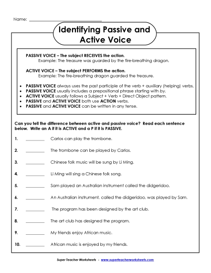 Identifying Active and Passive Voice - Identify Active and Passive Voice Worksheet 2 Identifying Active and Passive Voice - Identify Active and Passive Voice Worksheet 2