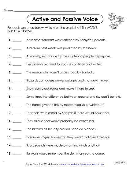 Identifying Active and Passive Voice - Identify Active and Passive Voice Worksheet 3