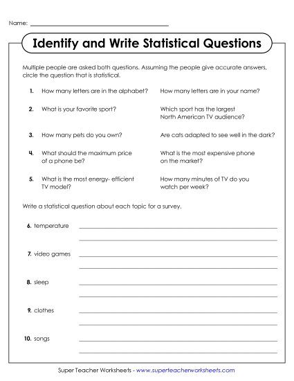 Statistical Questions - Identify & Write Statistical Questions