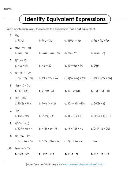 Identify Equivalent Expressions - Identify Equivalent Expressions (Multiple Choice) Identify Equivalent Expressions - Identify Equivalent Expressions (Multiple Choice)