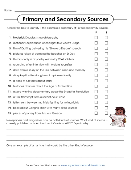 Both Primary & Secondary Sources - Identify Primary and Secondary Sources (Printable PDF Worksheet)
