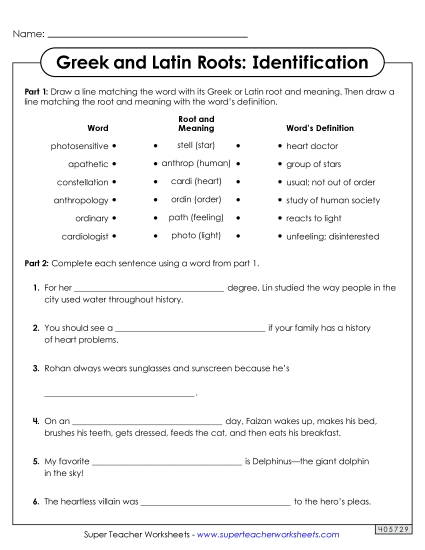 Worksheets - Identifying Greek and Latin Roots Worksheet 1 Worksheets - Identifying Greek and Latin Roots Worksheet 1