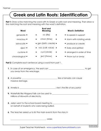 Worksheets - Identifying Greek and Latin Roots Worksheet 2 Worksheets - Identifying Greek and Latin Roots Worksheet 2