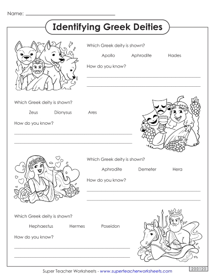 Worksheets - Identifying Greek Deities 