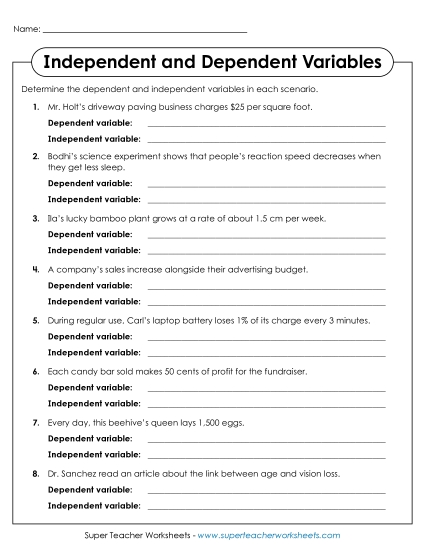 Dependent & Independent Variables Only - Identifying Independent and Dependent Variables Practice