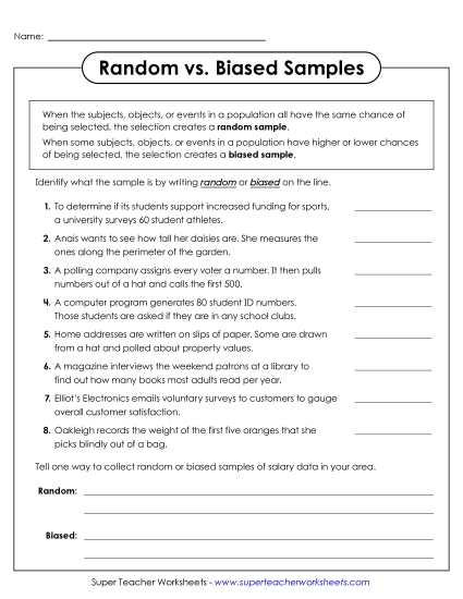 Samples & Populations - Identifying Random and Biased Samples