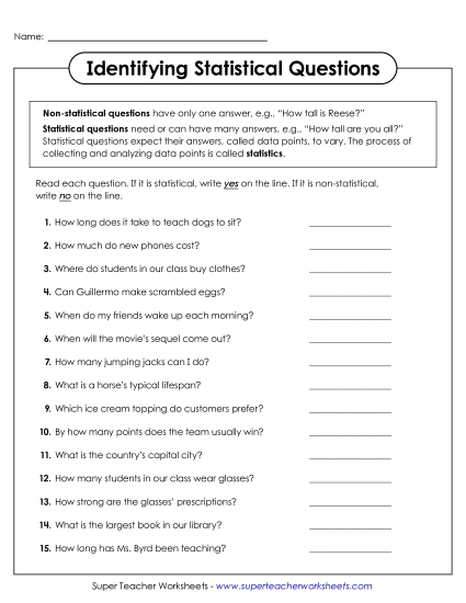 Statistical Questions - Identifying Statistical Questions