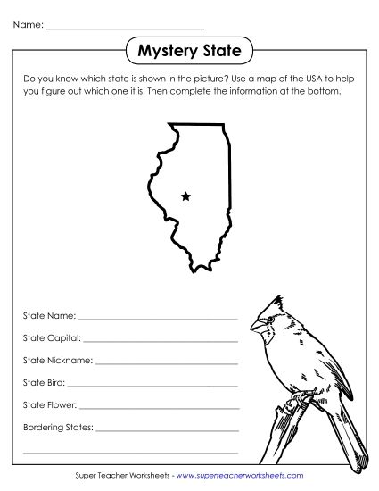Name the States Worksheets - Illinois - Mystery State Name the States Worksheets - Illinois - Mystery State
