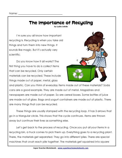Reading Comprehension - Importance of Recycling Reading Comprehension - Importance of Recycling