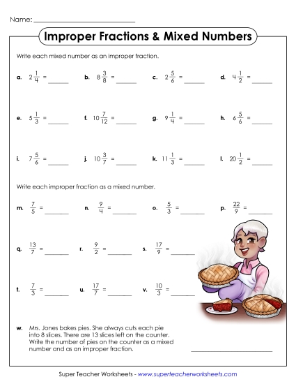 Improper Fractions and Mixed Numbers - Improper Fractions to Mixed Numbers