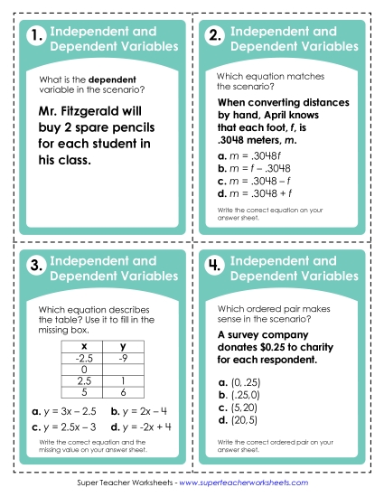 Task Cards - Independent & Dependent Variables Task Cards