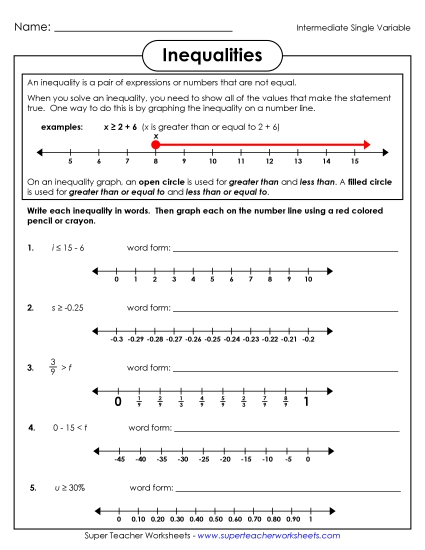 Intermediate Level: Pos & Neg Numbers - Inequalities (Intermediate)
