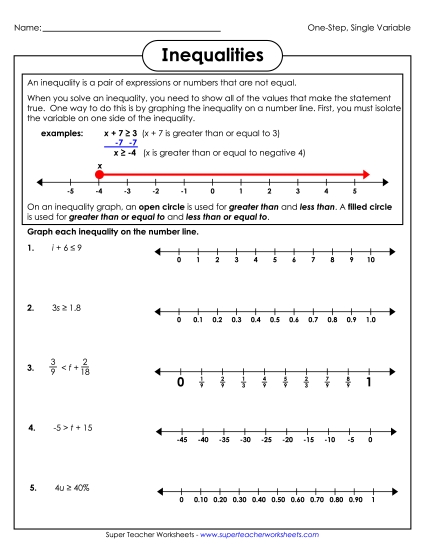 Intermediate Level (Includes Neg. Numbers & Decimals) - Inequalities (Intermediate)