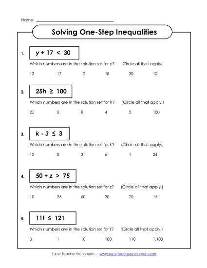 Basic Level (Whole Numbers Only) - Inequalities: Solutions (Basic)