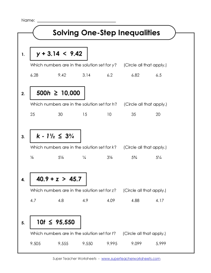 Intermediate Level (Includes Neg. Numbers & Decimals) - Inequalities: Solutions (Intermediate)