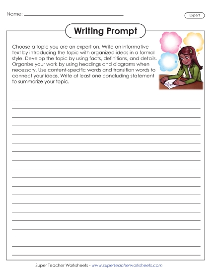 Middle School Writing Prompts Informative or Explanatory Texts - Informative Text on Expert Content (Printable PDF Worksheet)