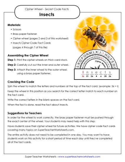 Puzzles - Insect Facts: Cipher Wheel (Intermediate) Puzzles - Insect Facts: Cipher Wheel (Intermediate)