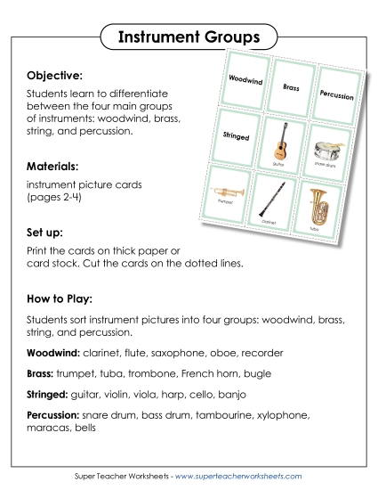Sorting Card Game - Instrument Families Sorting Cards Sorting Card Game - Instrument Families Sorting Cards