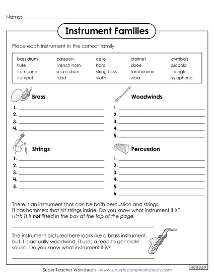 Worksheets - Instrument Group - Sort Worksheets - Instrument Group - Sort