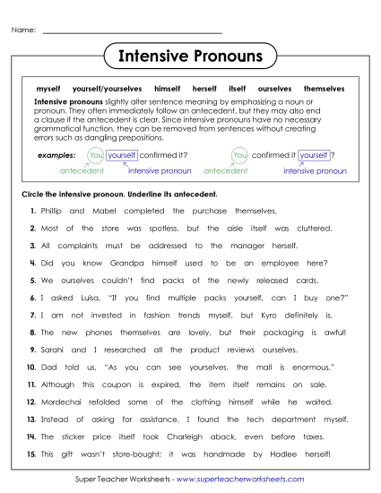 Reflexive & Intensive Pronouns - Intensive Pronouns Reflexive & Intensive Pronouns - Intensive Pronouns