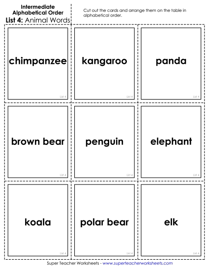 Intermediate ABC Order (Second & Third Letter) - Intermediate: Card Sort 1 Intermediate ABC Order (Second & Third Letter) - Intermediate: Card Sort 1