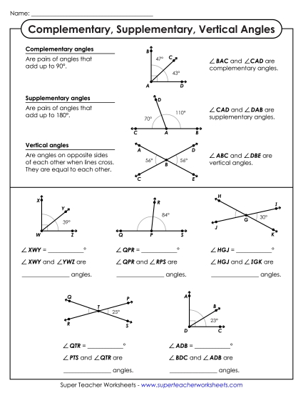 Complementary, Supplementary, & Vertical Angles - Introduction to Complementary, Supplementary, & Vertical