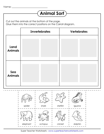 Sorting Animals - Invertebrates and Vertebrates Sorting Animals - Invertebrates and Vertebrates