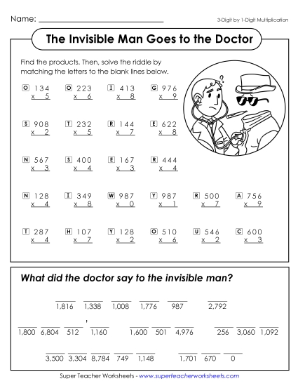 Multiplication - Invisible Man (Multiply 3-Digit by 1-Digit) Multiplication - Invisible Man (Multiply 3-Digit by 1-Digit)