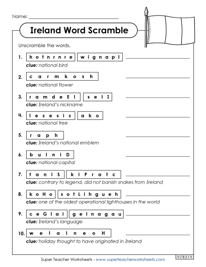 Puzzles - Ireland Word Scramble