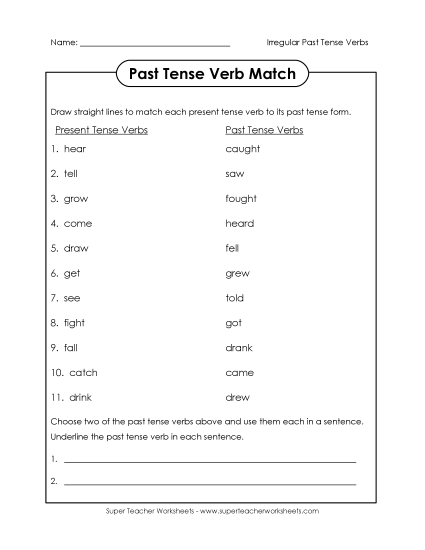 Verb Tenses - Irregular Past Tense Verb Match Verb Tenses - Irregular Past Tense Verb Match