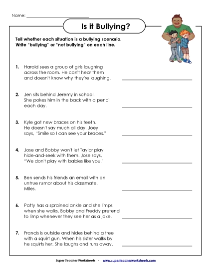 Worksheets - Is It Bullying?