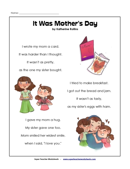 Reading Comprehension - It Was Mother's Day (Poem)