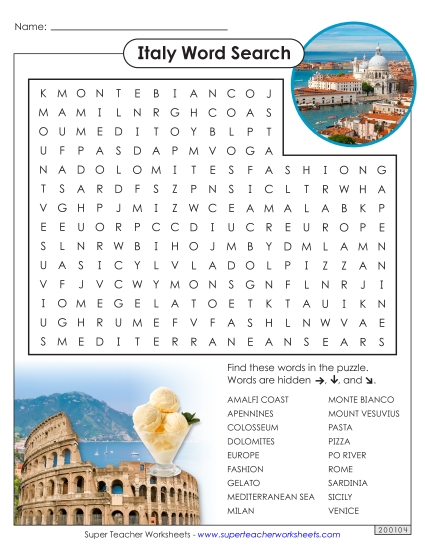 Puzzles - Italy Word Search