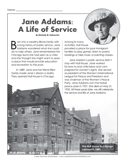 Reading Comprehension - Jane Addams: A Life of Service
