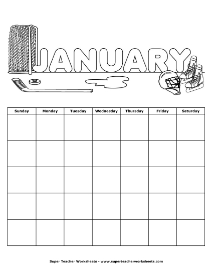 Blank Calendars for Kids - January Calendar (Hockey) Blank Calendars for Kids - January Calendar (Hockey)