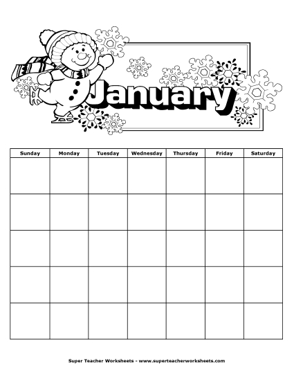 Blank Calendars for Kids - January Calendar (Winter) Blank Calendars for Kids - January Calendar (Winter)