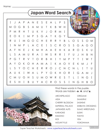 Puzzles - Japan Word Search Puzzles - Japan Word Search