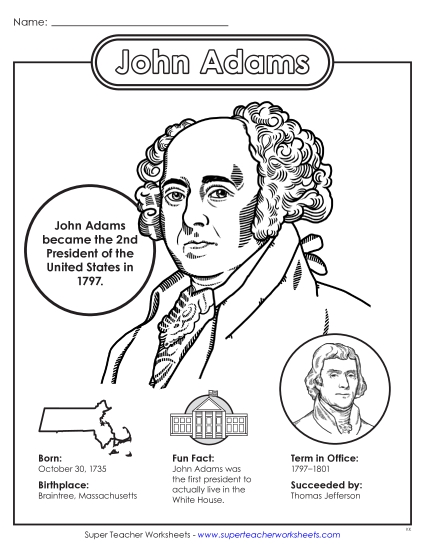 President Fact Sheets - John Adams Fact Sheet (Printable PDF Worksheet)